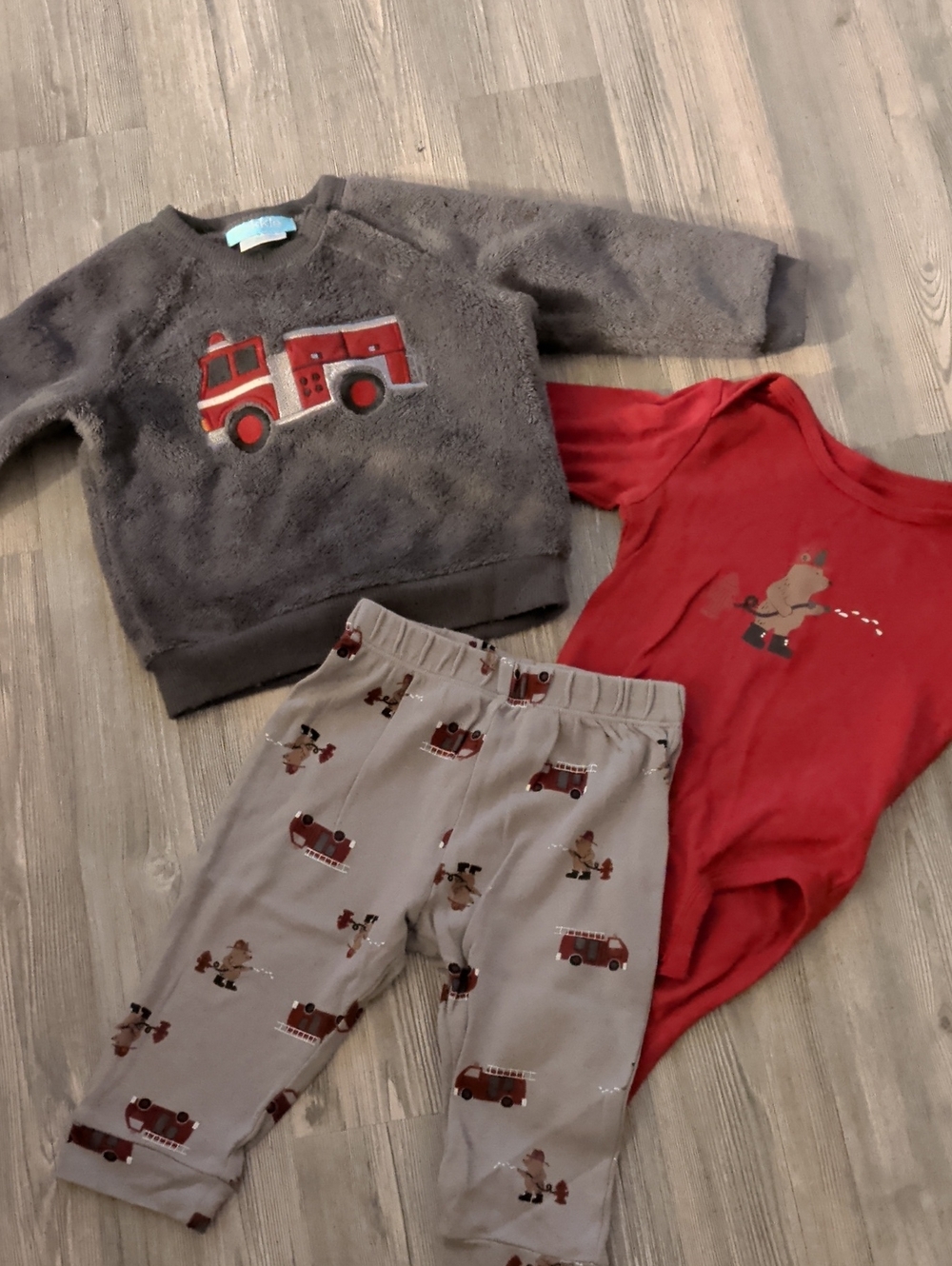 Pekkle Toddler Red Firetruck Set - Cozy Grey & Red Set